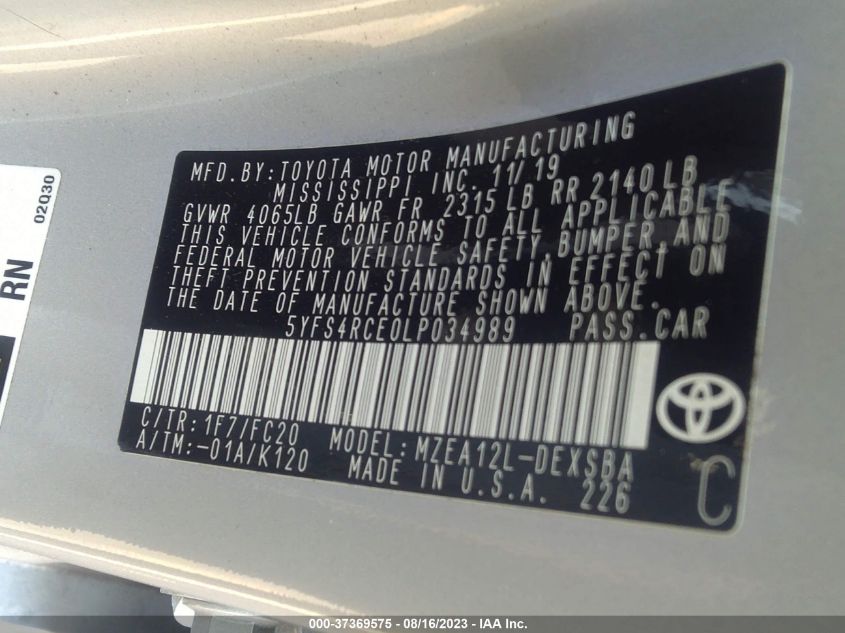 Photo 8 VIN: 5YFS4RCE0LP034989 - TOYOTA COROLLA 