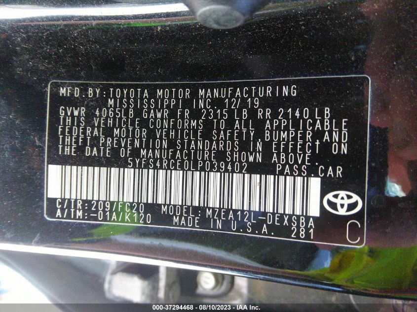 Photo 8 VIN: 5YFS4RCE0LP039402 - TOYOTA COROLLA 