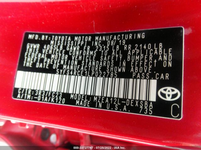 Photo 8 VIN: 5YFS4RCE1LP022785 - TOYOTA COROLLA 