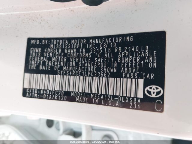 Photo 8 VIN: 5YFS4RCE1LP023662 - TOYOTA COROLLA 