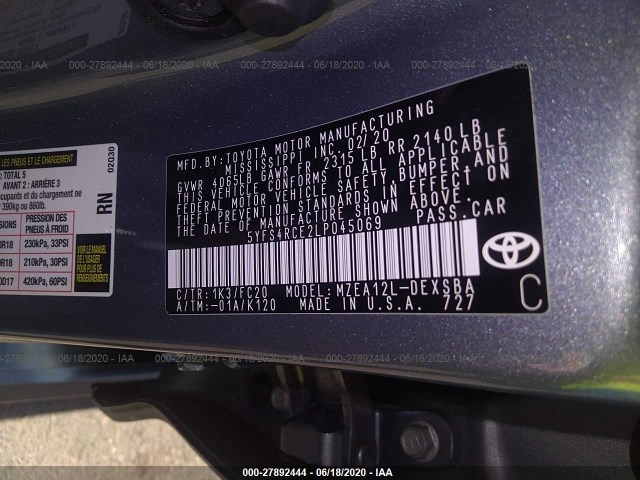 Photo 8 VIN: 5YFS4RCE2LP045069 - TOYOTA COROLLA 