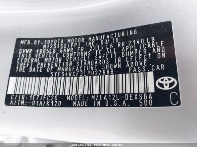 Photo 8 VIN: 5YFS4RCE3LP027888 - TOYOTA COROLLA 