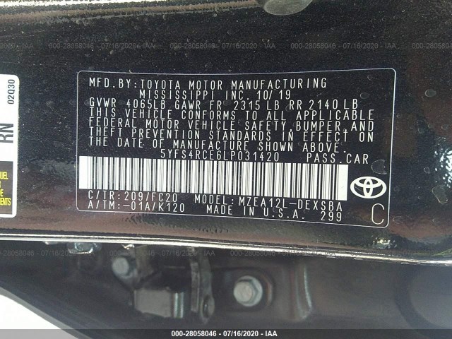 Photo 8 VIN: 5YFS4RCE6LP031420 - TOYOTA COROLLA 