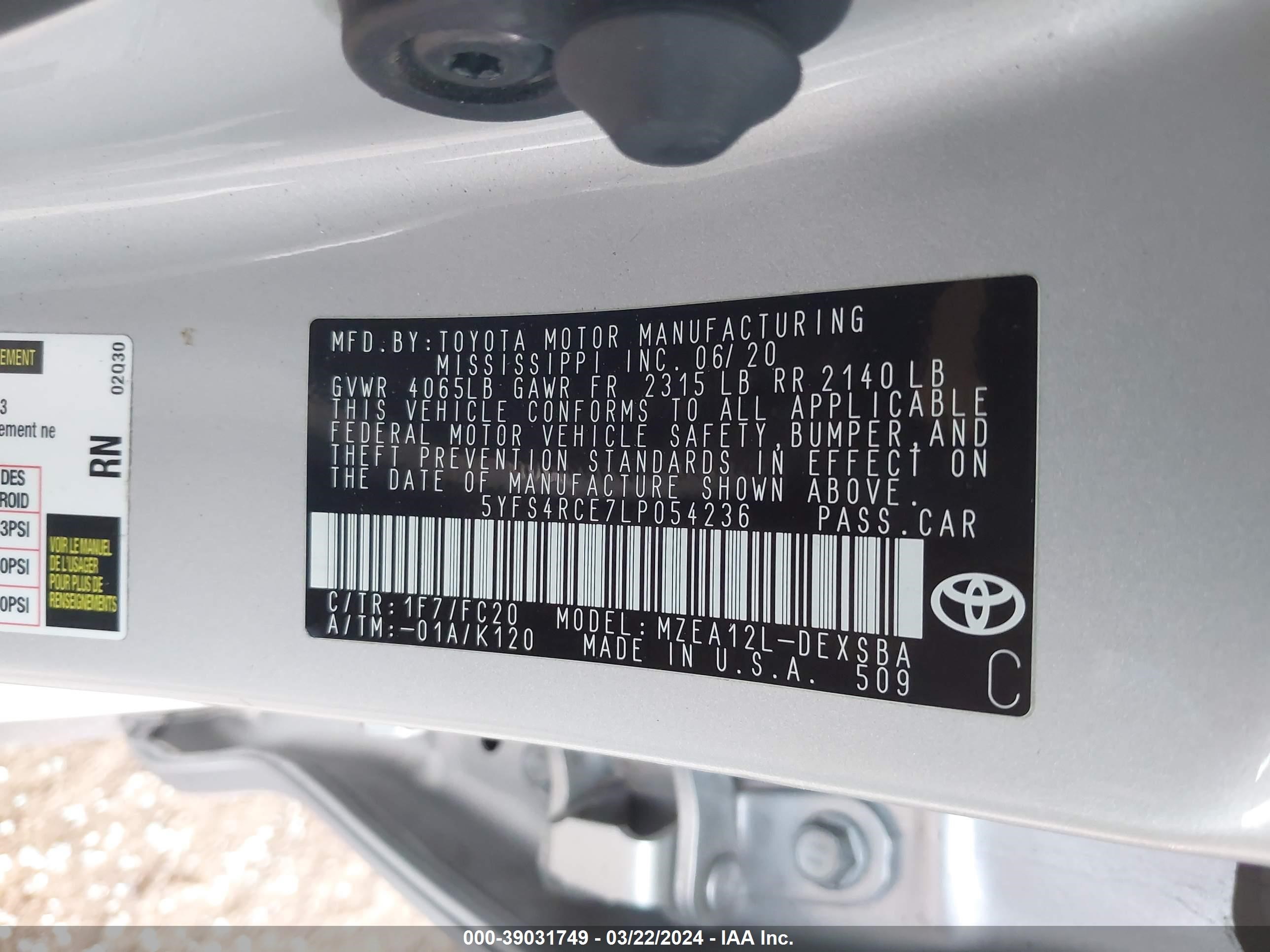 Photo 8 VIN: 5YFS4RCE7LP054236 - TOYOTA COROLLA 