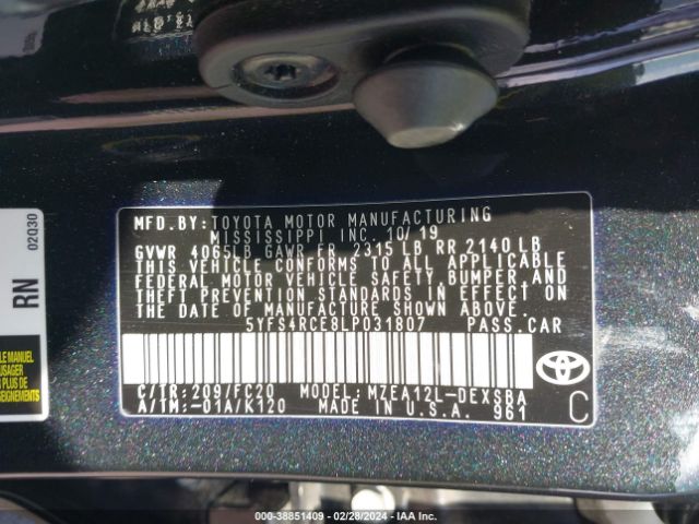 Photo 8 VIN: 5YFS4RCE8LP031807 - TOYOTA COROLLA 