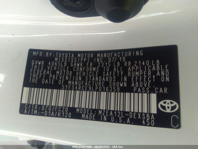 Photo 8 VIN: 5YFS4RCE9LP016359 - TOYOTA COROLLA 