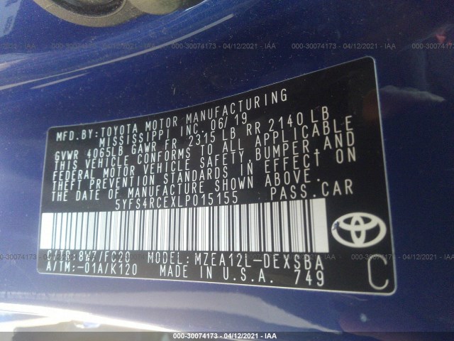 Photo 8 VIN: 5YFS4RCEXLP015155 - TOYOTA COROLLA 