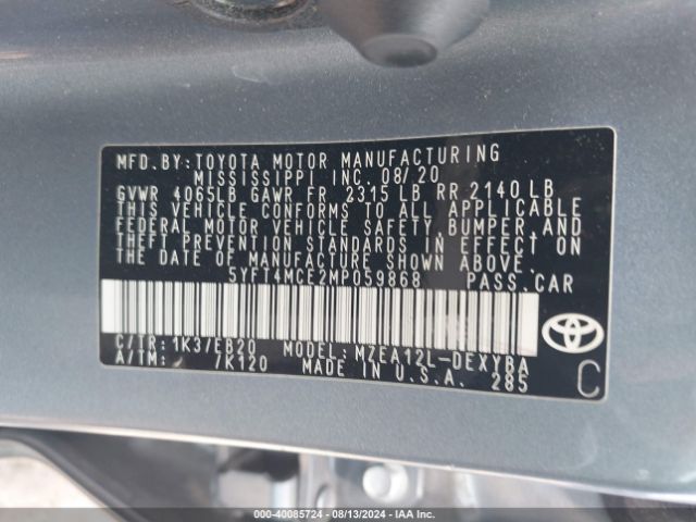 Photo 8 VIN: 5YFT4MCE2MP059868 - TOYOTA COROLLA 