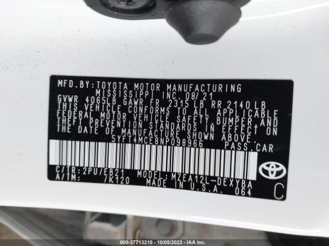 Photo 8 VIN: 5YFT4MCE8NP098966 - TOYOTA COROLLA 