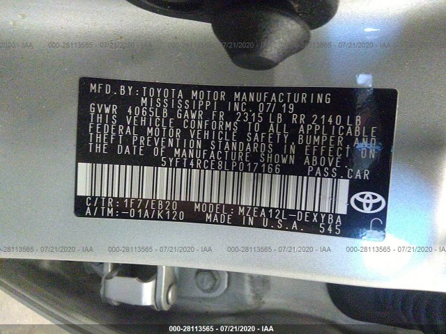 Photo 8 VIN: 5YFT4RCE8LP017166 - TOYOTA COROLLA 