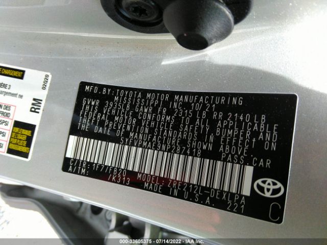 Photo 8 VIN: 5YFVPMAE9NP287418 - TOYOTA COROLLA 