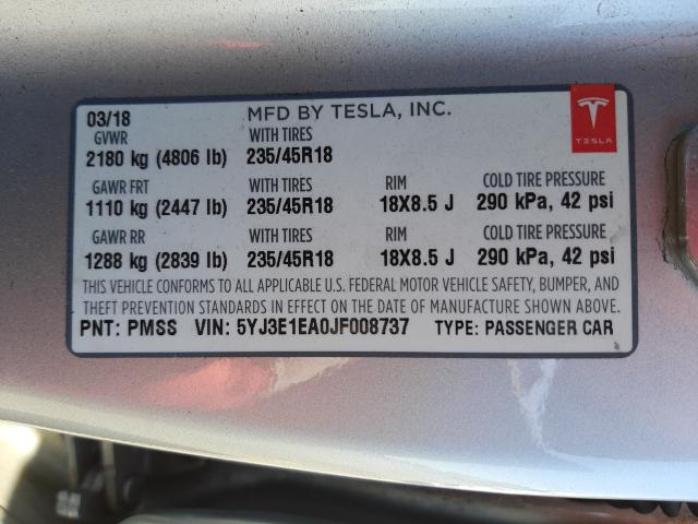 Photo 9 VIN: 5YJ3E1EA0JF008737 - TESLA MODEL 3 