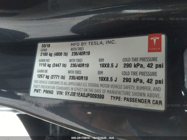 Photo 8 VIN: 5YJ3E1EA0JF009399 - TESLA MODEL 3 