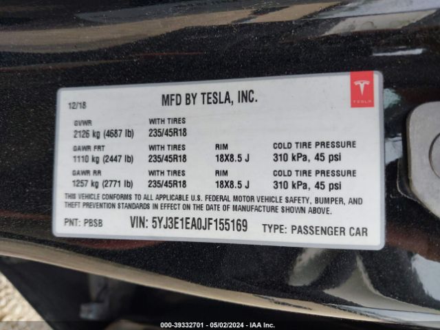 Photo 8 VIN: 5YJ3E1EA0JF155169 - TESLA MODEL 3 