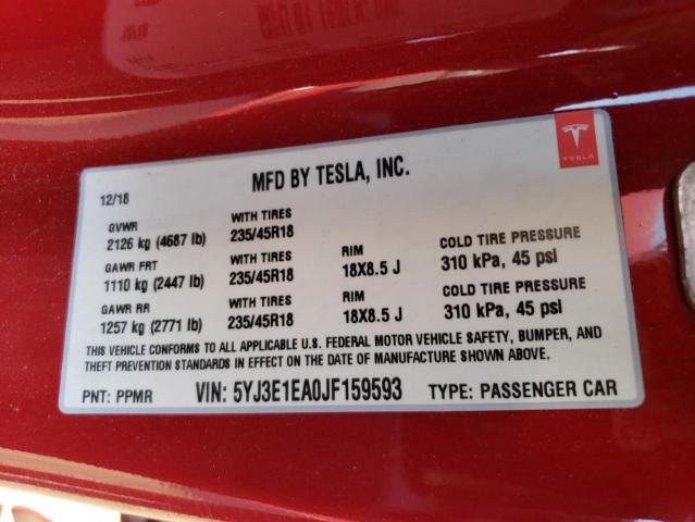 Photo 11 VIN: 5YJ3E1EA0JF159593 - TESLA MODEL 3 