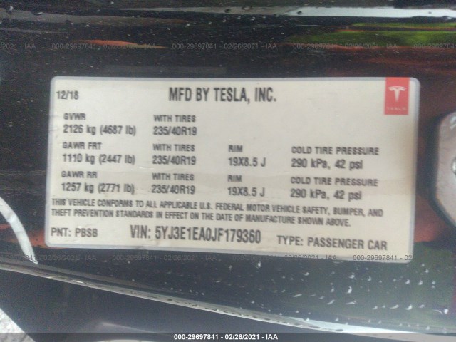 Photo 8 VIN: 5YJ3E1EA0JF179360 - TESLA MODEL 3 