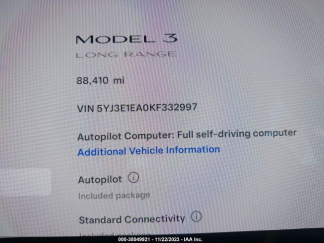 Photo 6 VIN: 5YJ3E1EA0KF332997 - TESLA MODEL 3 