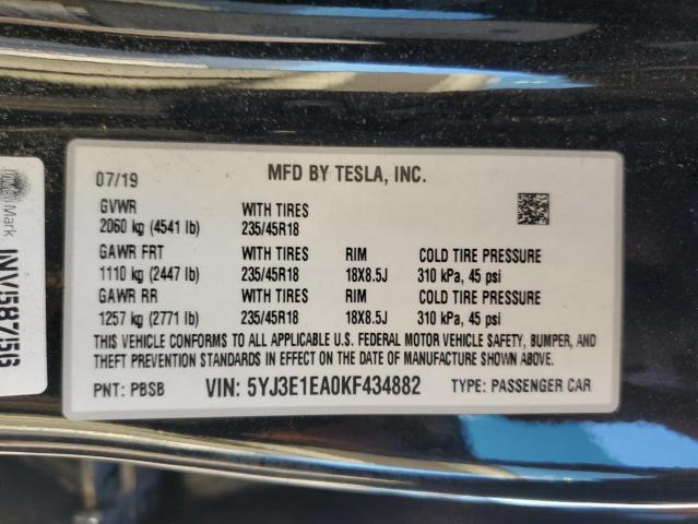 Photo 11 VIN: 5YJ3E1EA0KF434882 - TESLA MODEL 3 