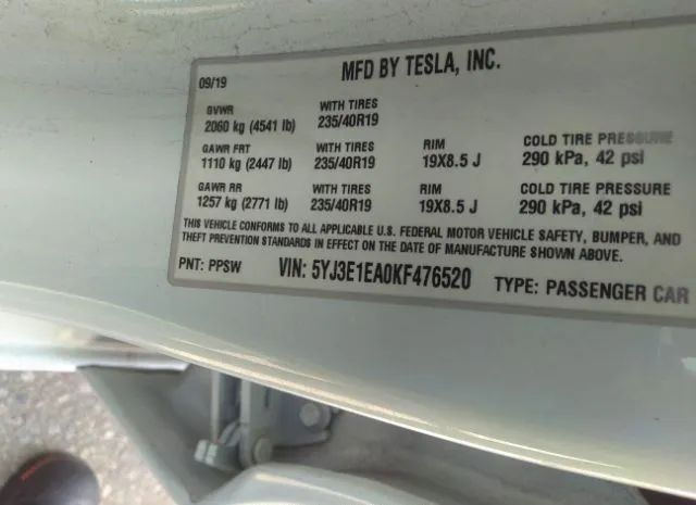 Photo 8 VIN: 5YJ3E1EA0KF476520 - TESLA MODEL 3 