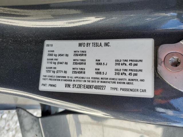 Photo 11 VIN: 5YJ3E1EA0KF480227 - TESLA MODEL 3 