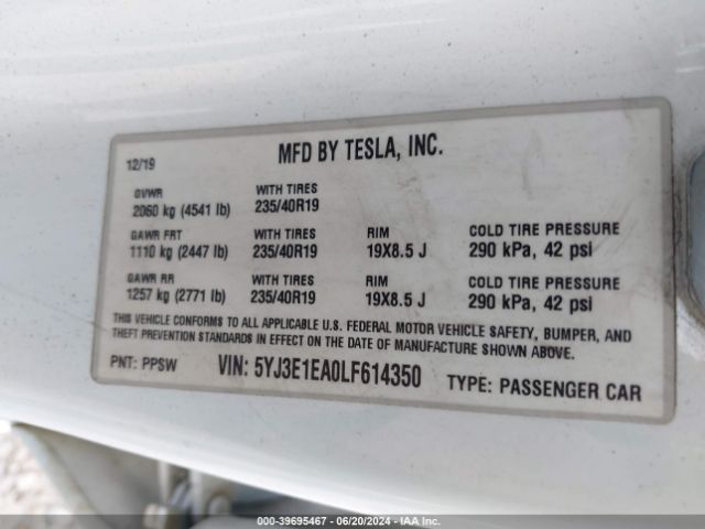 Photo 8 VIN: 5YJ3E1EA0LF614350 - TESLA MODEL 3 