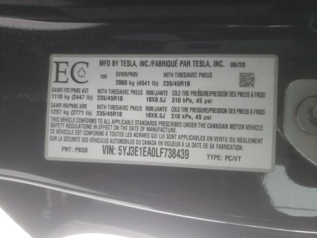 Photo 9 VIN: 5YJ3E1EA0LF738439 - TESLA MODEL 3 