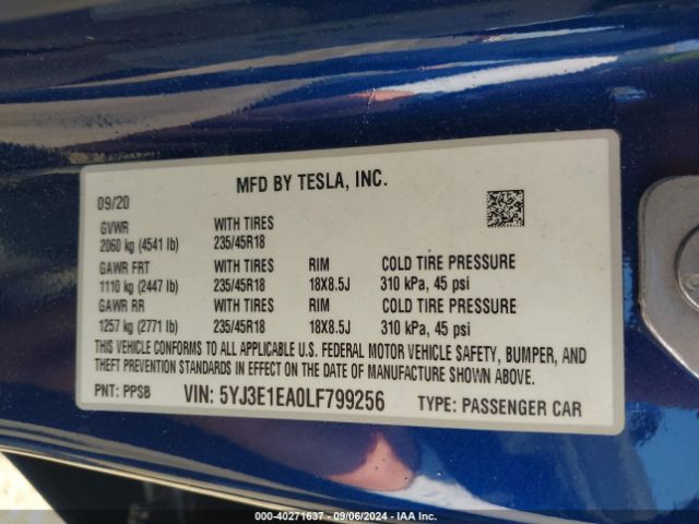 Photo 8 VIN: 5YJ3E1EA0LF799256 - TESLA MODEL 3 