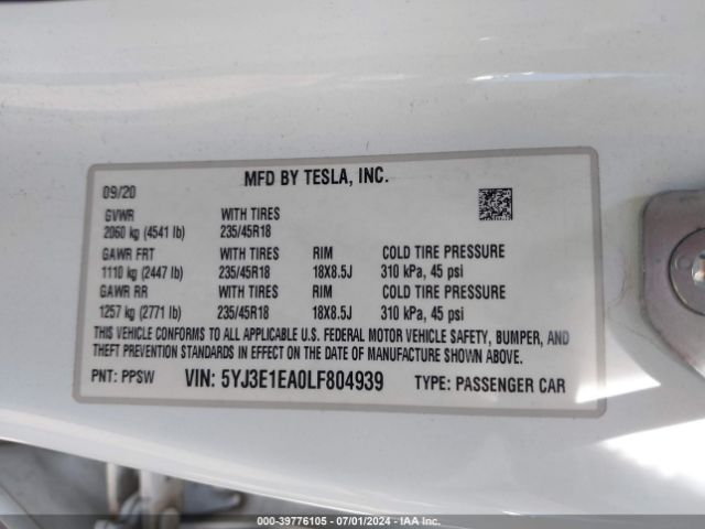 Photo 8 VIN: 5YJ3E1EA0LF804939 - TESLA MODEL 3 