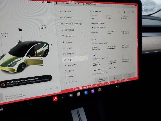 Photo 8 VIN: 5YJ3E1EA0MF023386 - TESLA MODEL 3 