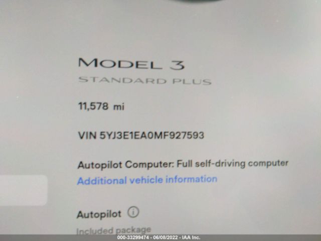 Photo 6 VIN: 5YJ3E1EA0MF927593 - TESLA MODEL 3 