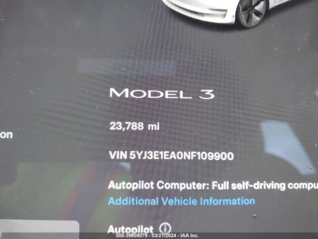 Photo 6 VIN: 5YJ3E1EA0NF109900 - TESLA MODEL 3 