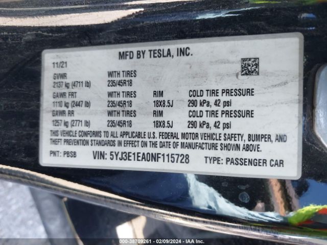 Photo 8 VIN: 5YJ3E1EA0NF115728 - TESLA MODEL 3 