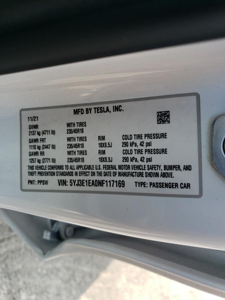 Photo 11 VIN: 5YJ3E1EA0NF117169 - TESLA MODEL 3 