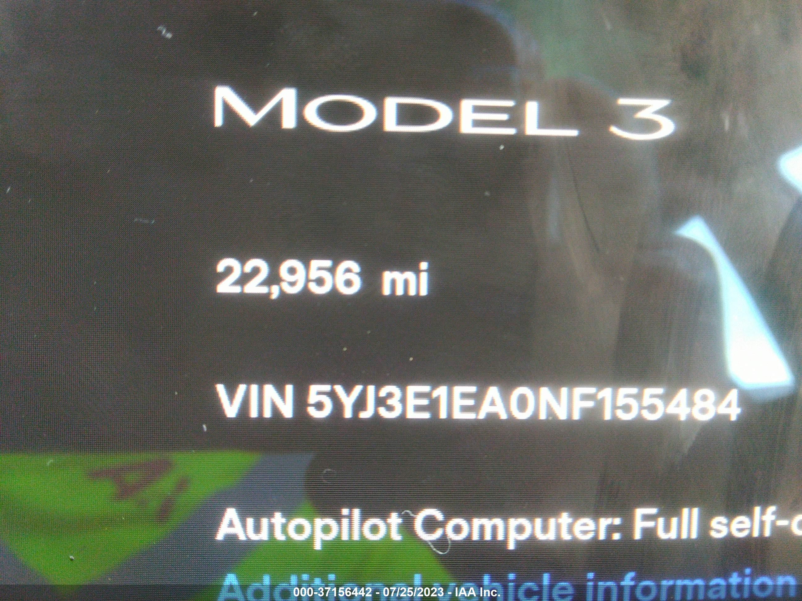 Photo 6 VIN: 5YJ3E1EA0NF155484 - TESLA MODEL 3 