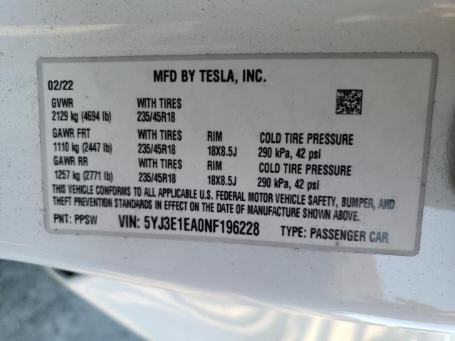 Photo 11 VIN: 5YJ3E1EA0NF196228 - TESLA MODEL 3 