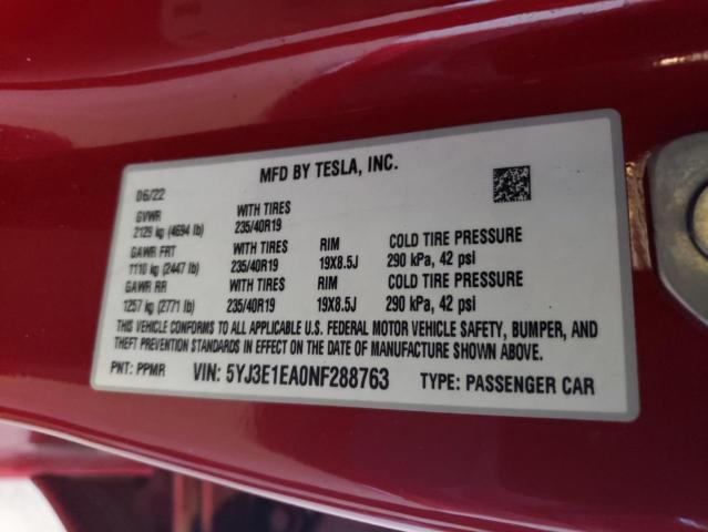 Photo 11 VIN: 5YJ3E1EA0NF288763 - TESLA MODEL 3 