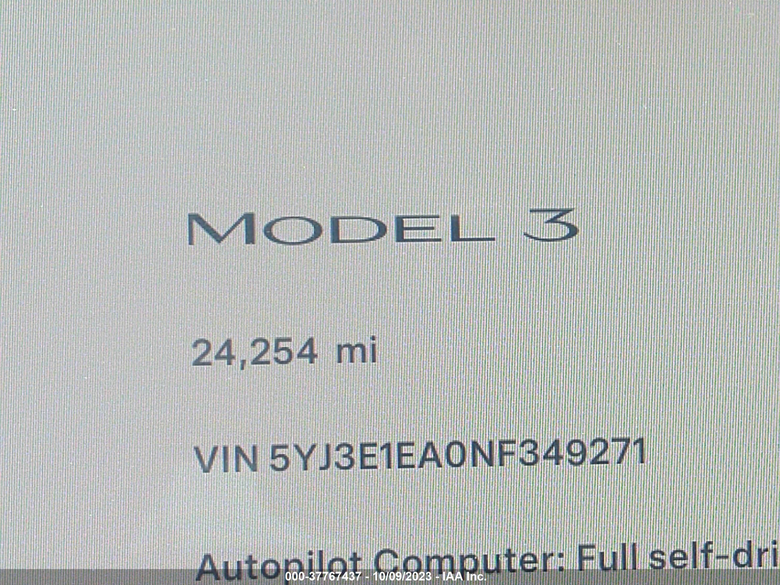 Photo 13 VIN: 5YJ3E1EA0NF349271 - TESLA MODEL 3 