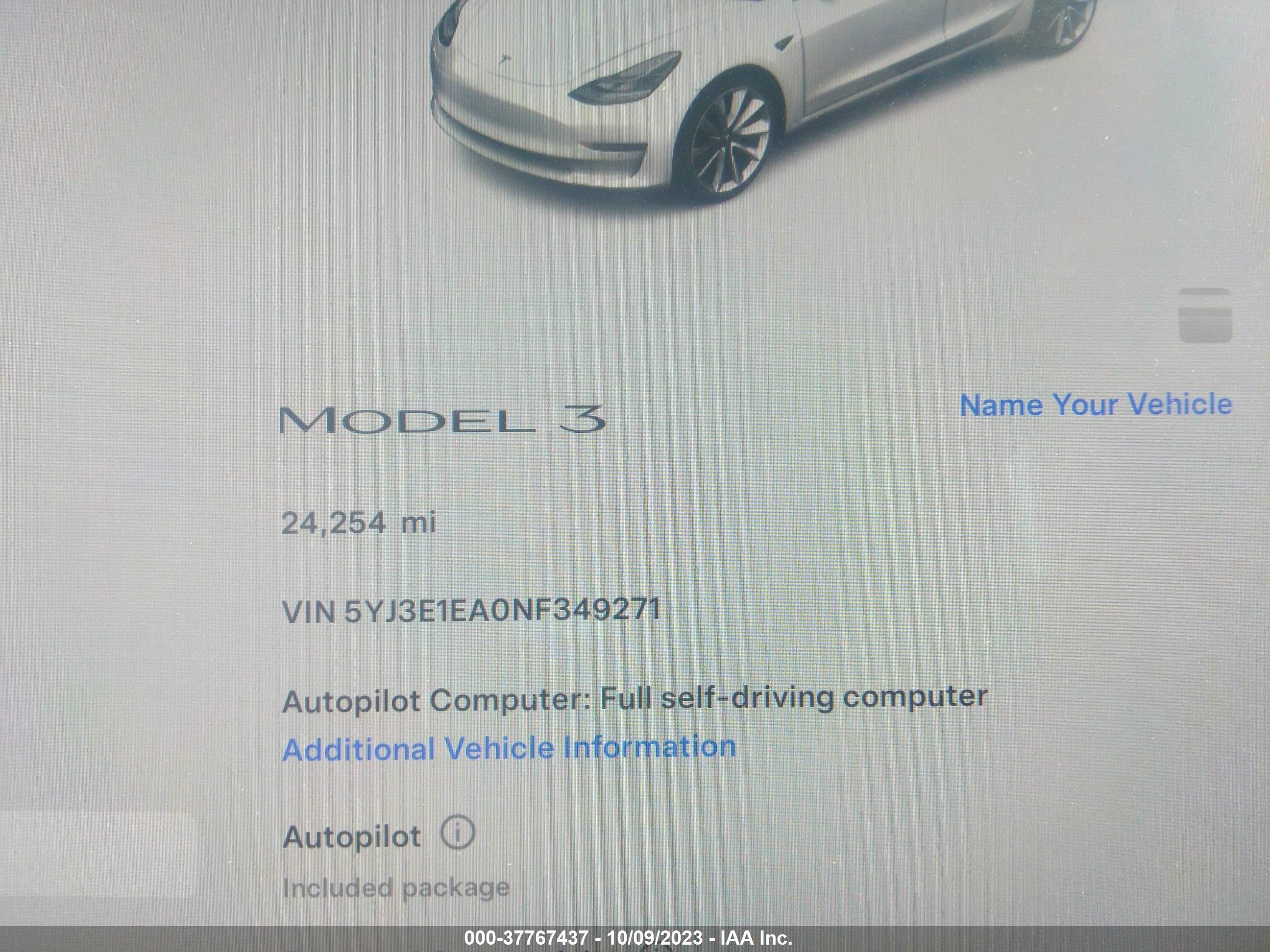 Photo 6 VIN: 5YJ3E1EA0NF349271 - TESLA MODEL 3 