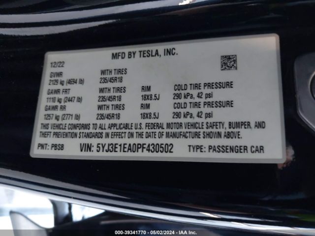 Photo 8 VIN: 5YJ3E1EA0PF430502 - TESLA MODEL 3 