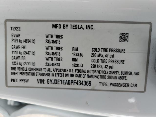 Photo 11 VIN: 5YJ3E1EA0PF434369 - TESLA MODEL 3 