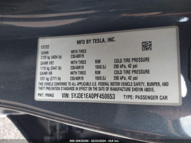 Photo 8 VIN: 5YJ3E1EA0PF450653 - TESLA MODEL 3 