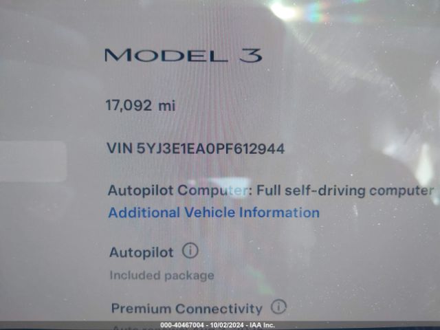 Photo 6 VIN: 5YJ3E1EA0PF612944 - TESLA MODEL 3 