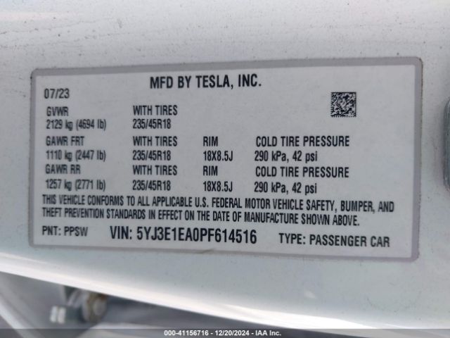 Photo 8 VIN: 5YJ3E1EA0PF614516 - TESLA MODEL 3 