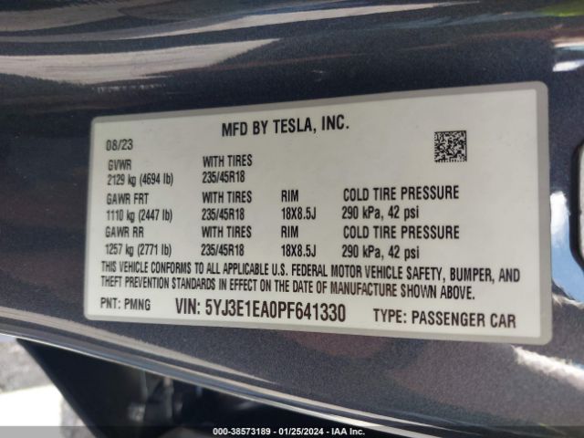 Photo 8 VIN: 5YJ3E1EA0PF641330 - TESLA MODEL 3 