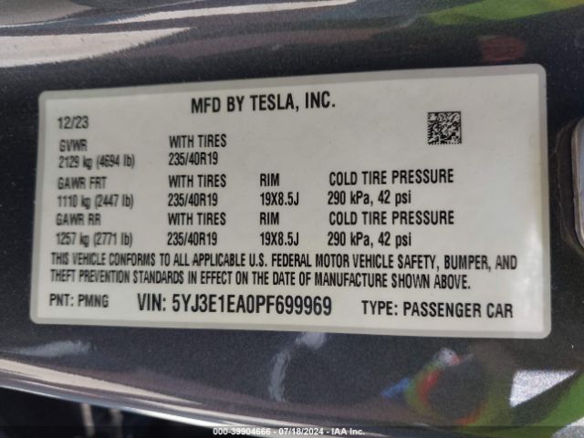 Photo 8 VIN: 5YJ3E1EA0PF699969 - TESLA MODEL 3 