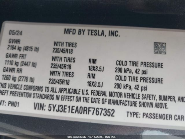 Photo 8 VIN: 5YJ3E1EA0RF767352 - TESLA MODEL 3 