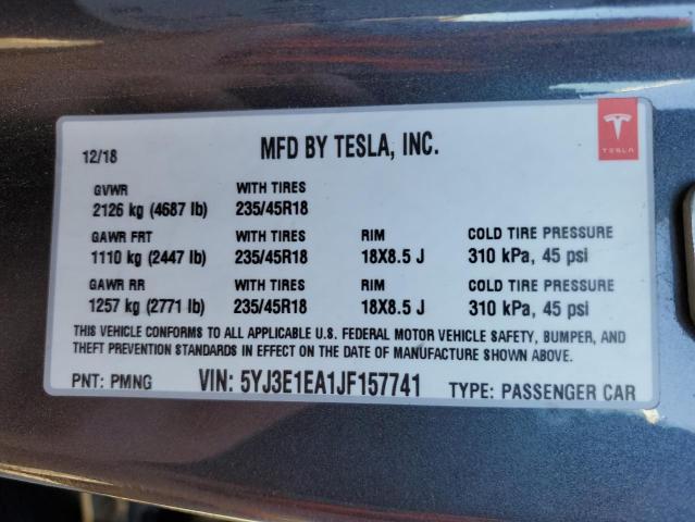 Photo 11 VIN: 5YJ3E1EA1JF157741 - TESLA MODEL 3 