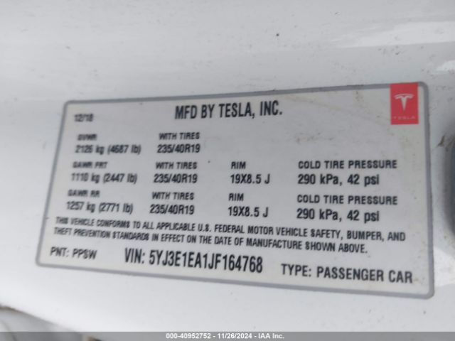 Photo 8 VIN: 5YJ3E1EA1JF164768 - TESLA MODEL 3 