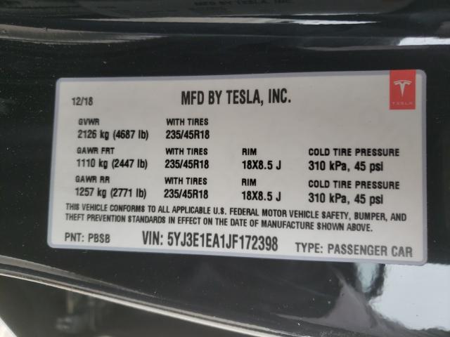 Photo 9 VIN: 5YJ3E1EA1JF172398 - TESLA MODEL 3 