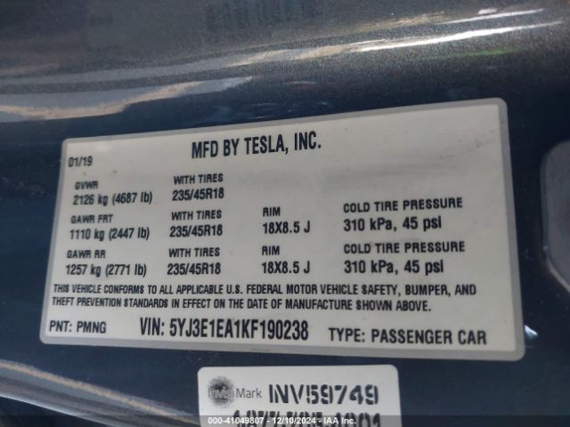 Photo 8 VIN: 5YJ3E1EA1KF190238 - TESLA MODEL 3 